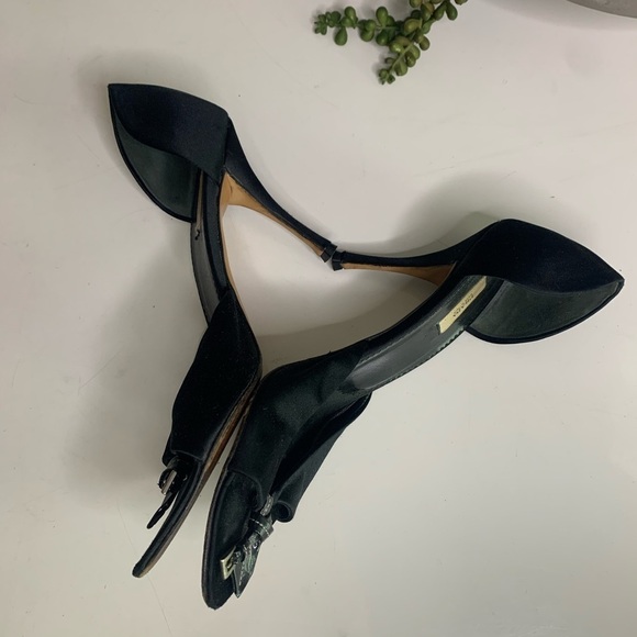 Vintage PRADA Italy black satin belt knot open toe Stiletto heels shoe 6.5 size - Picture 12 of 14